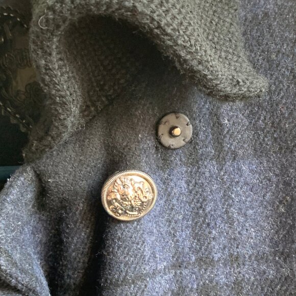 Guess Women's Blue Black Plaid Double Breast Wool Pea Coat Knit Collar Military - Picture 10 of 16